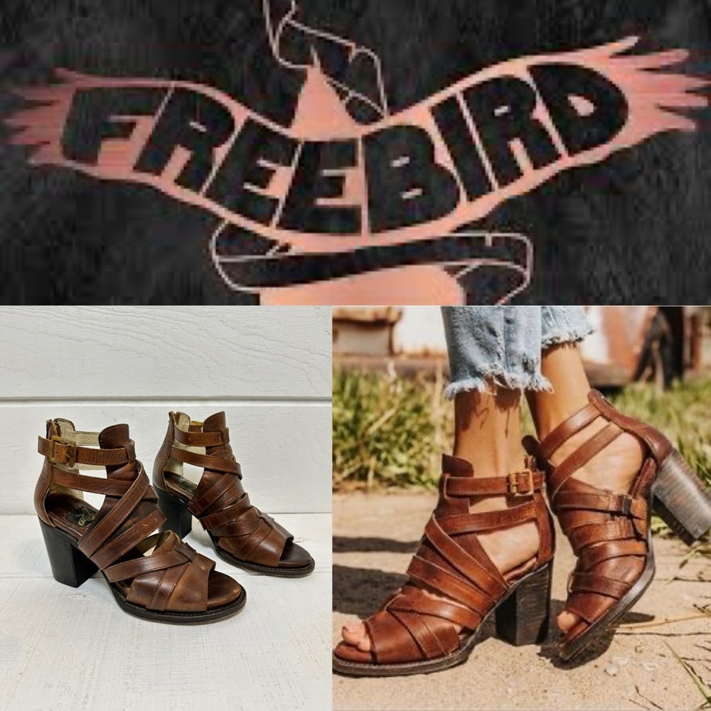 Freebird by Steven Brown Leather Strappy Block Heel Sandals